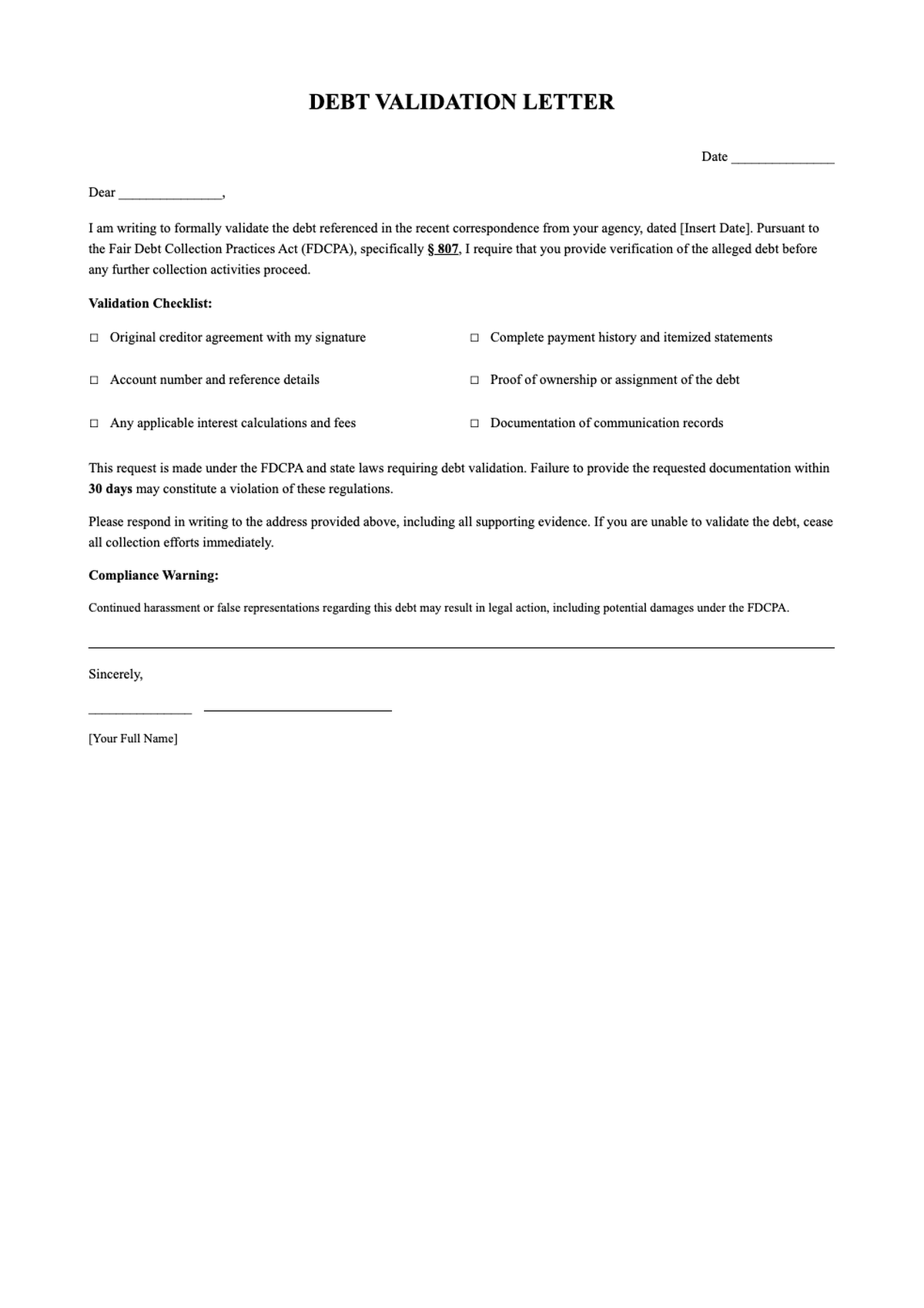 Debt Validation Letter template with instructions and legal notice_variant_3